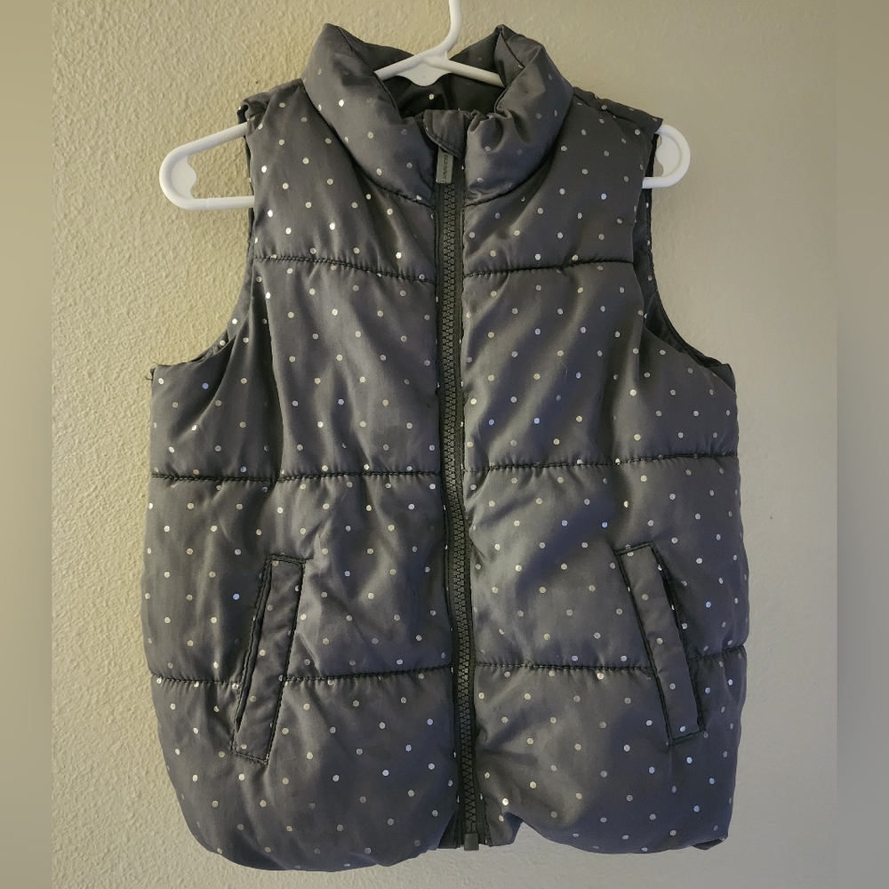 Old Navy Gray w Silver Polka Dot Puffer Vest